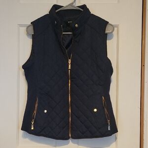 Quilted Navy Vest with Gold Accents